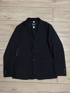 Mens Hugo Boss Marzotto Stretch Slim Fit Blazer Jacket Light Black US 38R Travel - Picture 1 of 10