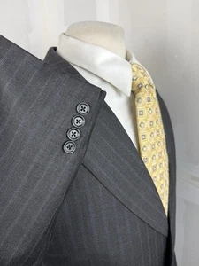 Samuelsohn Men's Charcoal Pinstripe Stitch Lapel Wool Suit Sz 46 R Pants 40 X 29 - Bild 1 von 12