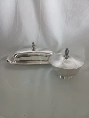 Oneida Paul Revere Reproductions Silver Smiths Sugar Bowl & Butter Dish - Image 1 of 4