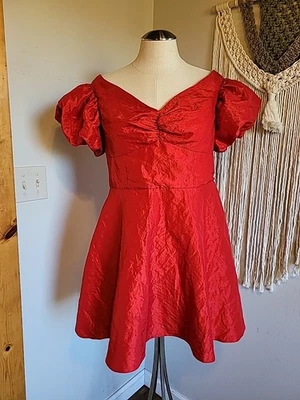 Vestido Topshop Rojo Manga Abullonada Talla 8 Ajuste Acampanado Vacaciones Foto 1 de 4