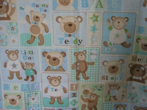 Teddy Bear "BEAR HUG" Fabric Blues, Green & Browns 1 Yard x 44" Marcus - Picture 1 of 3
