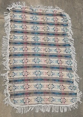 Vtg Woven Knit Floor Rug Horse Blanket Fringe Southwestern  Multicolor  - Image 1 of 4
