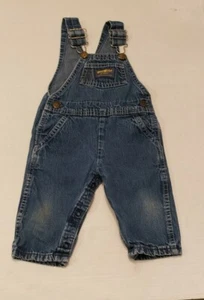 OshKosh B’Gosh Boys 100% Cotton Size 12M Distressed Denim Overalls Vestbak  - Picture 1 of 4