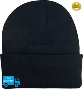 Beanie warm Plain Knit Hat Baggy Cap Cuff Slouchy Skull Hats Ski Men Women - Picture 1 of 6