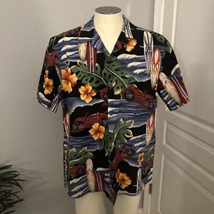 RJC Hawaiian Shirt Mens L Floral Surf  Hot Rod Button Up Made in USA Vintage - Picture 1 of 10