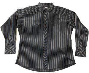Wrangler Authentic Western Black Pearl Snap L/S Shirt Men's Extra Large stripe - Picture 1 of 7