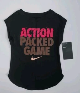 NEW Girl's Nike Tee Athletic Cut Black Multicolor Graphic Print Shirt Sz.4XS  - Picture 1 of 8