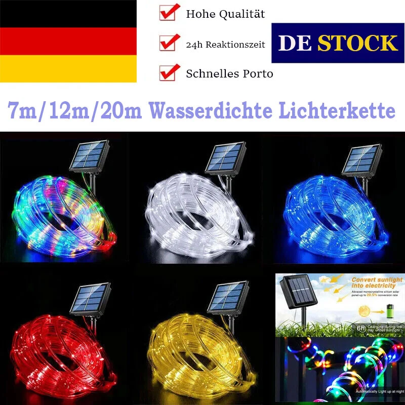 Solar 50/200 LED Lichterkette Garten Außen Lichtschlauch Beleuchtung Party Deko - Bild 1 von 4