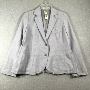 Saga Womens Size 1 Long Sleeve Button Linen Blend Blazer Jacket Blue Denim NWT - Picture 1 of 15