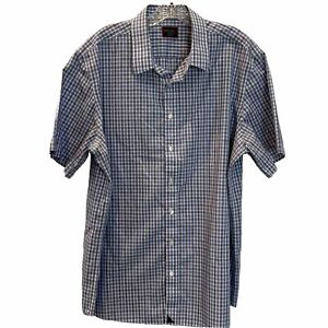 Untuckit Shirt Mens XXL  Dante Short Sleeve Button Up Blue Check Wrinkle Free