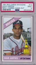 1991 B.B. Cards Magazine #10 DAVE JUSTICE PSA 9 MINT Atlanta BRAVES rare 1/2