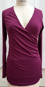 Blusa para mujer Garnet Hill marrón simulada envoltura camiseta de punto talla pequeña - Imagen 1 de 10