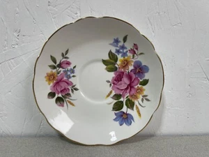 Regency Fine Bone China England Untertasse rosa blau gelb geblümt 5,5" - Bild 1 von 2