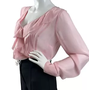 Blusa túnica Etcetera para mujer talla 8 100 % seda rosa con volantes caprichosa Swiftie nueva con etiquetas - Imagen 1 de 15