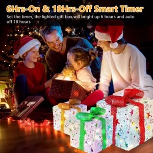 3 Pack Christmas Lighted Gift Boxes Xmas Present Ornament 50 LED Box Waterproof - Picture 1 of 6