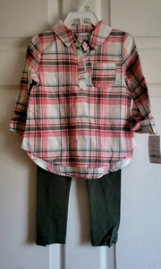 Carters 2 Piece Girl Child Size 4 Long Sleeve Shirt & Olive Green Leggings NEW - Picture 1 of 9