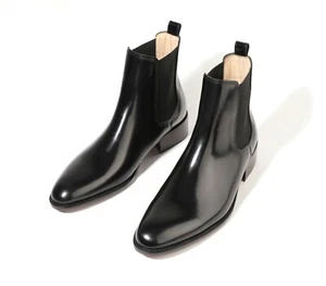 Botas Chelsea Firenze Atelier Para Hombre Hechas a Mano Cuero Negro Punta Tobillo  - Imagen 1 de 14