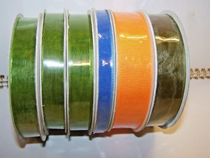 GESCHENKVERPACKUNG BASTELN BAND 6 SPULEN GRÜN BLAU ORANGE 5 YDS EA NEU IN VERPACKUNG - Bild 1 von 6