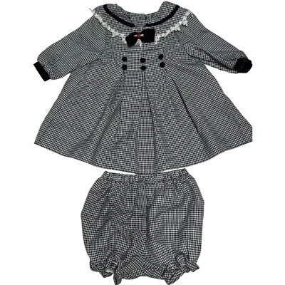 Bonnie Baby Houndstooth Dress Bloomer Set Girls Outfit Special Occasion 6-9M - Image 1 of 4