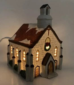VTG Lemax Dickensvale Porcelain Lighted House Church 1993 W/Org Cord & Lightbulb - Imagen 1 de 8