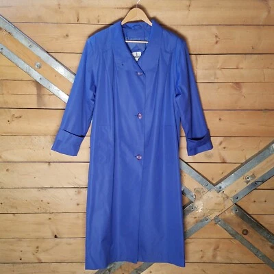 J. Gallery Trench Coat Blue Womens 7 / 8 Pleated Jacket Button Vtg - Swanky Barn - Image 1 of 4