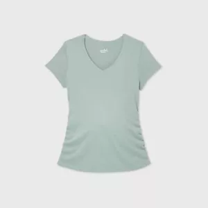 Isabel Maternity Short Sleeve V-Neck Side Shirred T-Shirt Neutral Blue Size s - Picture 1 of 1