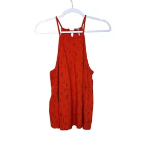 Free People Crochet Eyelet Boho Tank Top Womens Size S Beach Lightweight Orange - Picture 1 of 8