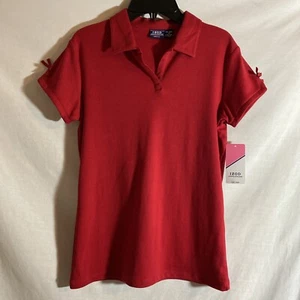 IZOD Youth Girls Red Short Sleeve Bow Uniform Polo Shirt Size XL (18 Regular) - Picture 1 of 7