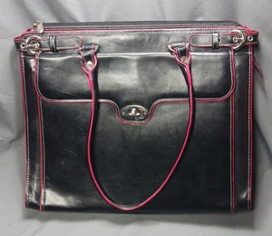 McKlein Black And Red WINNETKA Genuine Cowhide Leather Laptop Briefcase Attaché - Bild 1 von 24
