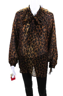 Blusa Top Insight Mujer Cuello Corbata Estampado Leopardo Manga Larga Negra Marrón Grande Foto 1 de 4
