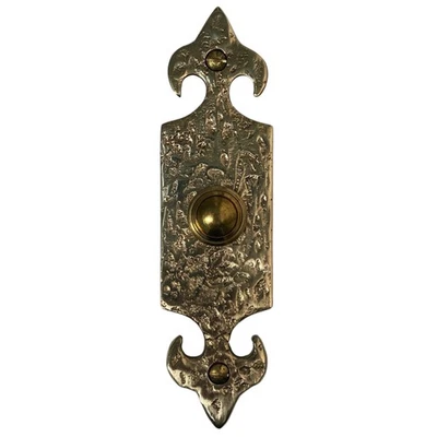 Solid Brass Fleur De Lis Doorbell with Rough Hammered Texture - Image 1 of 2