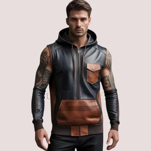 Herren Hoodie Jacke aus echtem Lammleder weiches Leder Hoodie Club Style - Bild 1 von 3