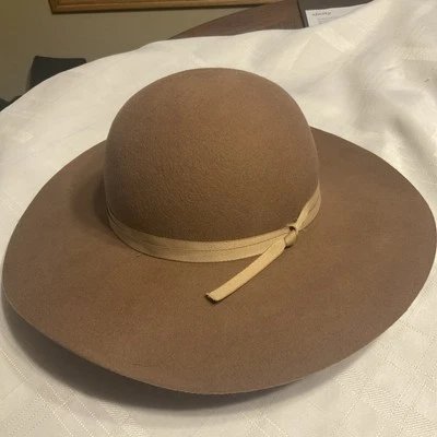 Sombrero para mujer Nine West fieltro 100 % lana ala ancha marrón beige ribete cinta Foto 1 de 4