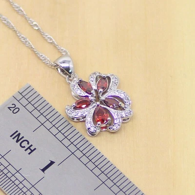 CIONDOLO + CATENA IN ARGENTO 925 E ZIRCONI ROSSO FUOCO. - Immagine 1 di 2