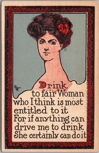 Vintage 1900s Comic Greetings Postcard "Drink to Fair Women--" EBE CO. / UNUSED - Bild 1 von 2