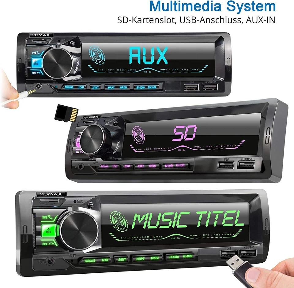 XOMAX XM-R279 1DIN Autoradio mit Bluettoth USB AUX IN ohne Laufwerk - Bild 1 von 1