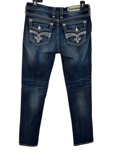 Pantalones de mezclilla ajustados Rock Revival Louise para hombre 32 lavado oscuro punto flor de lis - Imagen 1 de 10