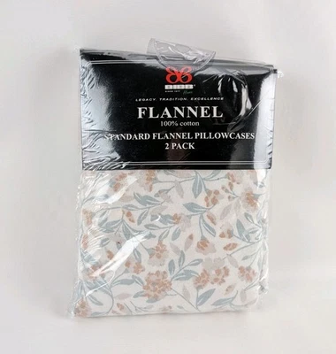 Paquete de 2 fundas de almohada estándar de franela BIBB Home beige azul floral algodón nuevas Foto 1 de 4