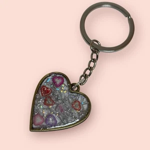 Handmade Resin Keychain Heart Shape With Glitters Boho Custom Jewelry - Picture 1 of 10
