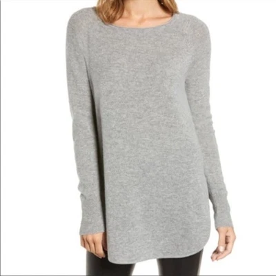 Suéter túnica pulóver gris halógeno lana cachemir manga larga abertura lateral XS Foto 1 de 4