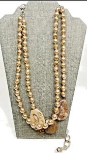 A33) Chico's Beautiful Gemstone & Champagne Color Faux Pearl Necklace - Picture 1 of 10