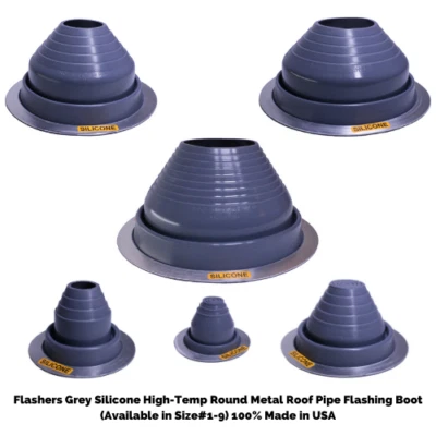 Flashers Grey Silicone Round Metal Roof Pipe Flashing Boot(Size#1-9) Made in USA - Image 1 of 4