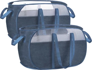 Pop-Up Laundry Basket Collapsible Mesh Hamper with Durable Handles (Cationic Blu - Picture 1 of 12