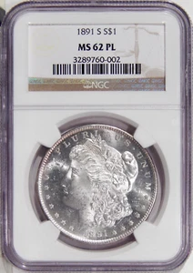 1891-S $1 NGC MS 62 PL ~ BLAST WHITE PROOFLIKE SILVER MORGAN DOLLAR - Picture 1 of 2
