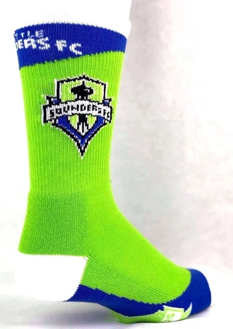 Seattle Sounders Soccer Green with Blue White Curve Green Logo Bottom Crew Socks Cover