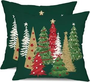 DFXSZ 2 pcs 18 x 18 Inch Christmas Tree Decorative Green Pillow Cushion Cover - Picture 1 of 6