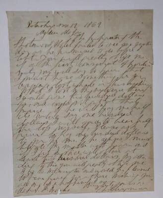 Carta Mayor Confederada Guerra Civil S.A.P. Bancos Petersburg, VA. 1862 Foto 1 de 3