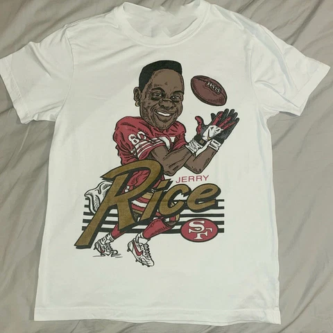 VINTAGE NFL Jerry Rice 49ers Caricature Big Head White T Shirt gift fans Cover