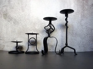 Black Metal Pillar Candle Holders, Candlestick Stand - Picture 1 of 8