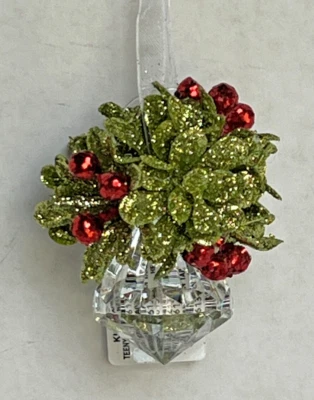 Ganz Kissing Krystals Mini Acrylic Jewel Ornament with Mistletoe 2 1/2" x 2"